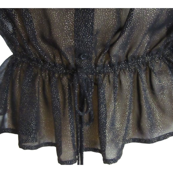 New Band of Gypsies Black & Gold Spaghetti Strap Sheer Blouse in Size Large - Picture 3 of 7